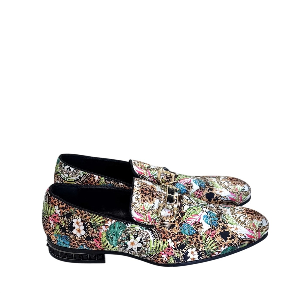 Aldo Mens Bowtie Loafers Statement Dress Shoes 8 Studded Leopard Floral Print